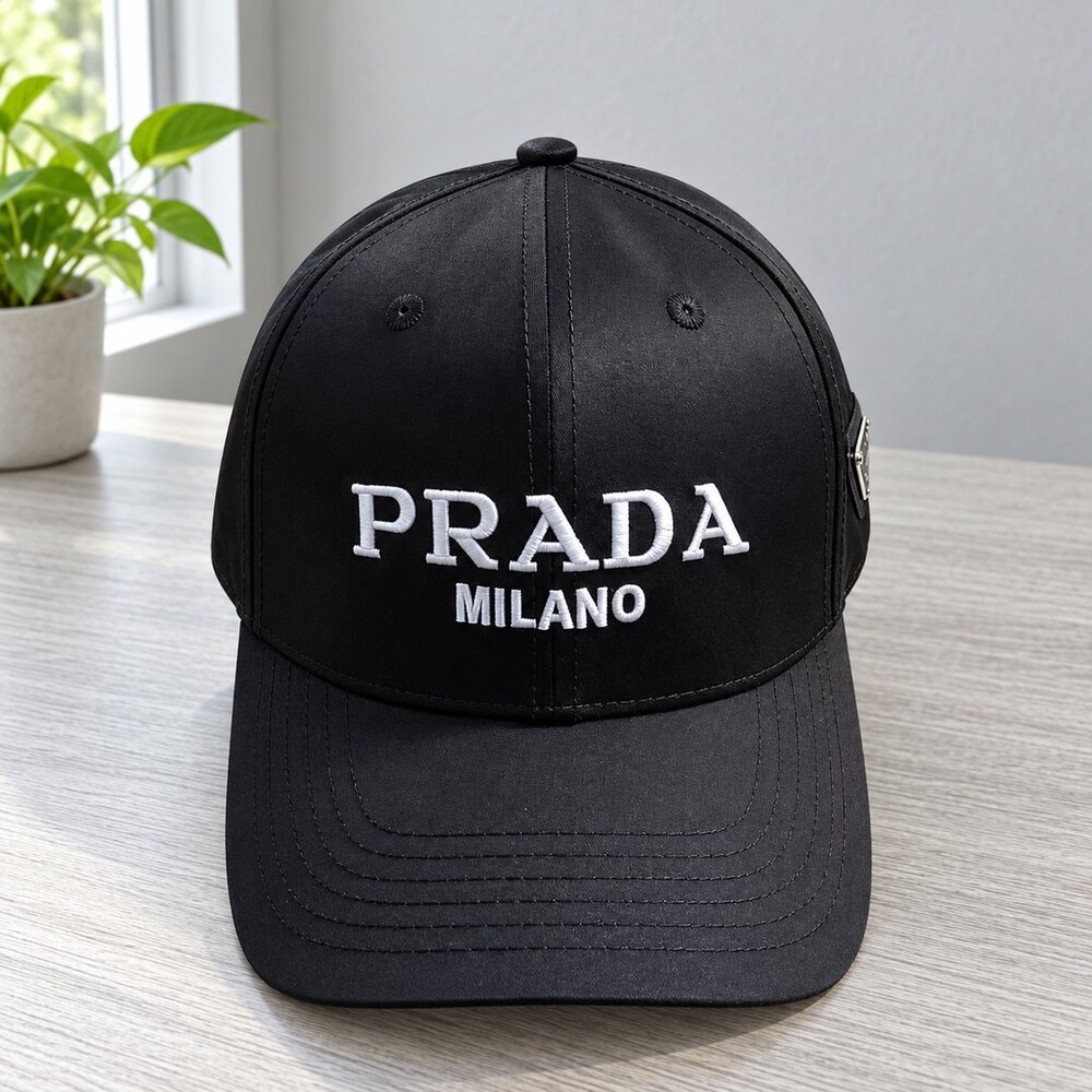 Prada Black Cap with White Embroidery
